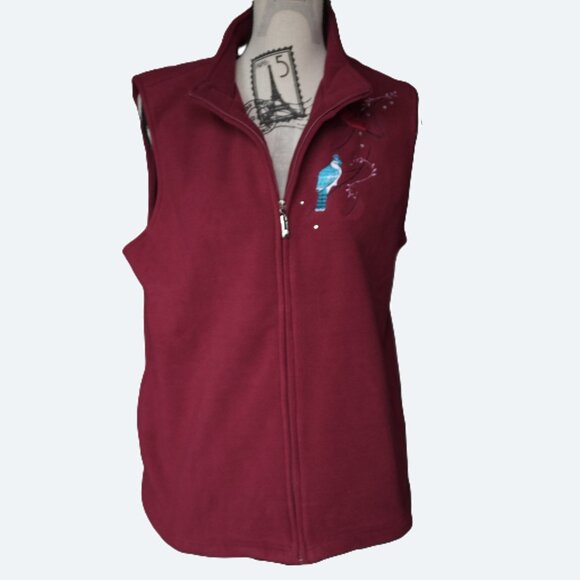 COPY - Classic Editions Red Fleece Vest with Embroidered Bird Design Size L - Picture 1 of 10